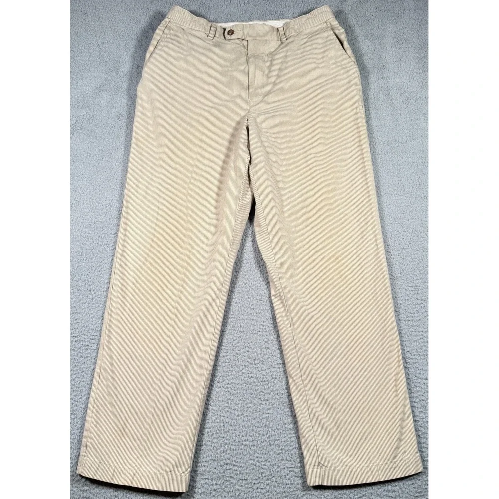 Vintage Tommy Hilfiger Chino Pants Mens 36x32 Fits 35x31 Beige Pinstripe Preppy